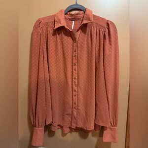 Free people burnt orange button-Up Blouse Flowy texture blouse size xs